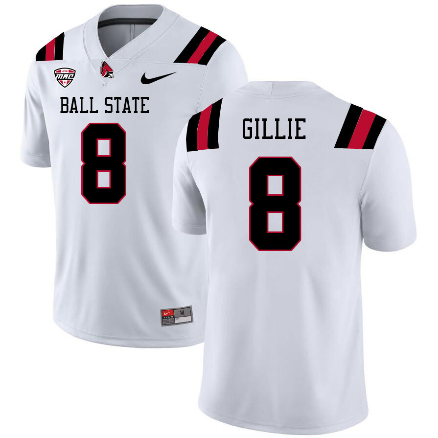 Ball State Cardinals #8 Malcolm Gillie College Football Jerseys Stitched-White